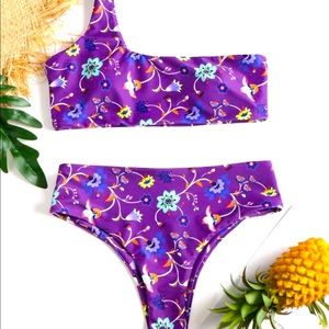 Unique one shoulder high waisted bikini. Beautiful